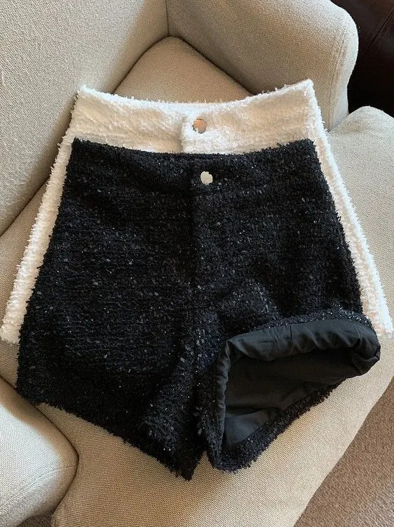 High Waist Wide Leg Woolen  Shorts Women's Autumn Winter Fashion Outerwear Boot Pants Casual Commute Style Pure Color