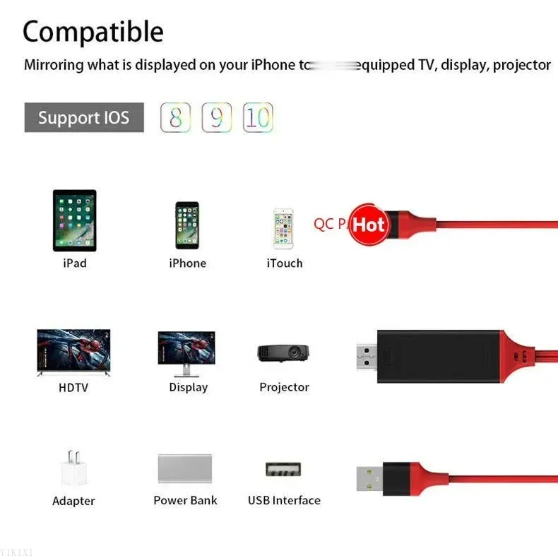 Новый TV Stick 1080P HD 2M USB-HDMI-совместимый AV HDTV-кабель-адаптер для iPhone 6S 6 Plus 7 7 Plus 5S 5 Кабель-адаптер для зарядки