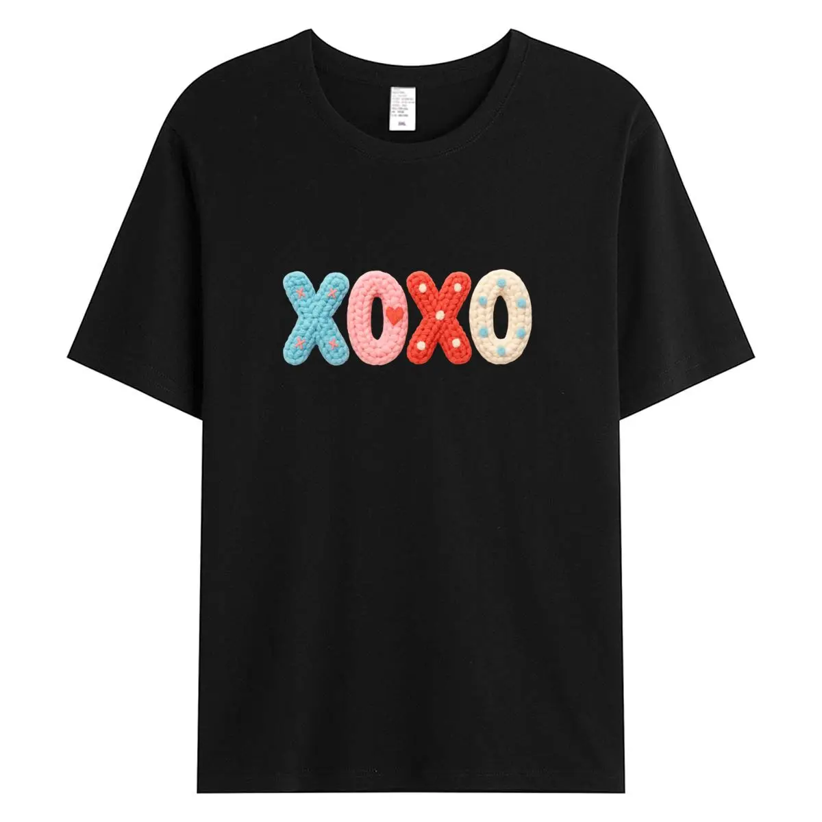 

Women T-shirt Fashion XOXO Faux Knit Texture Print Short Sleeve Summer Top Female Graphic Tee Shirt Soft Cotton Clothing