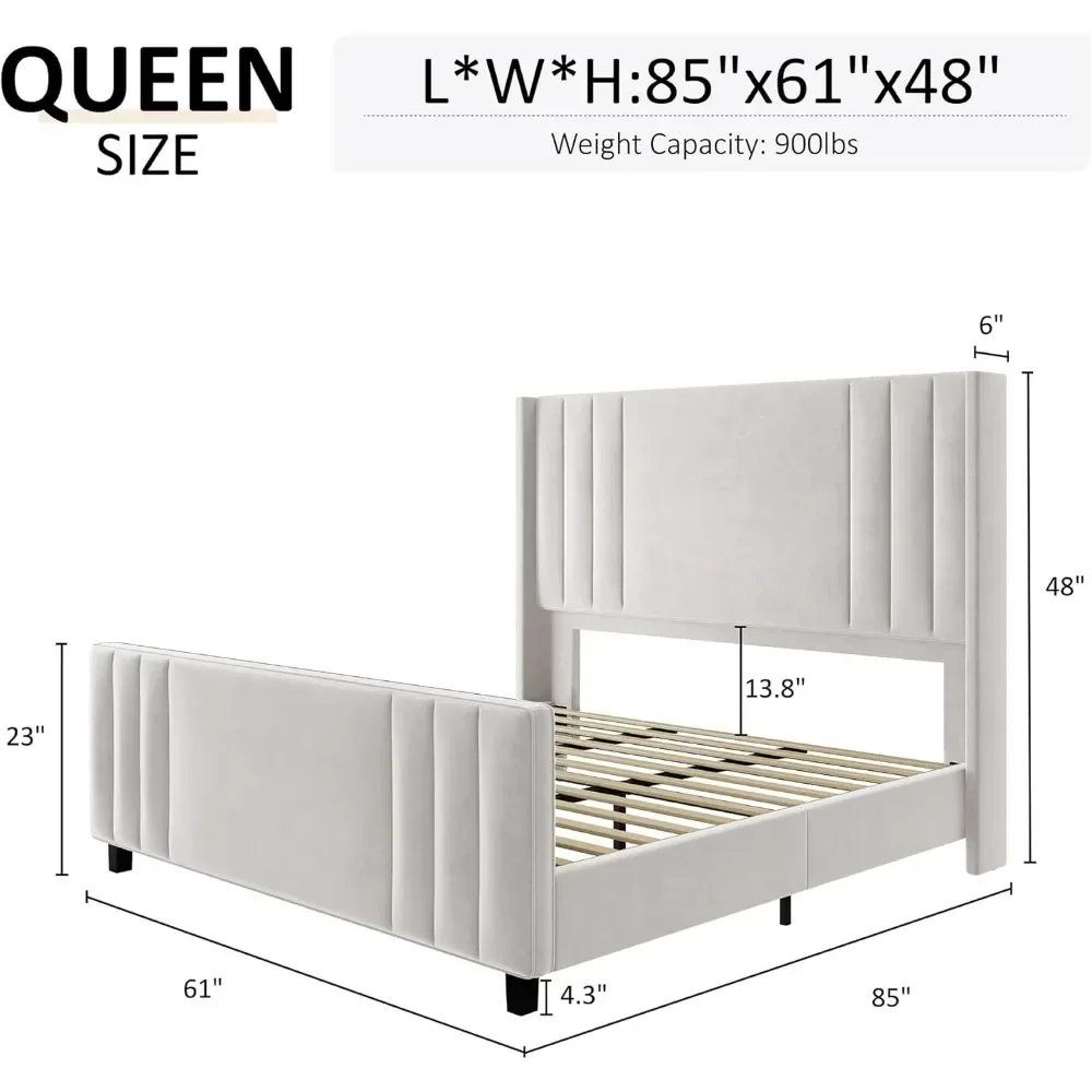 Velvet Upholstered Platform Bed with Vertical Channel Tufted Headboard & Footboard/Wingback