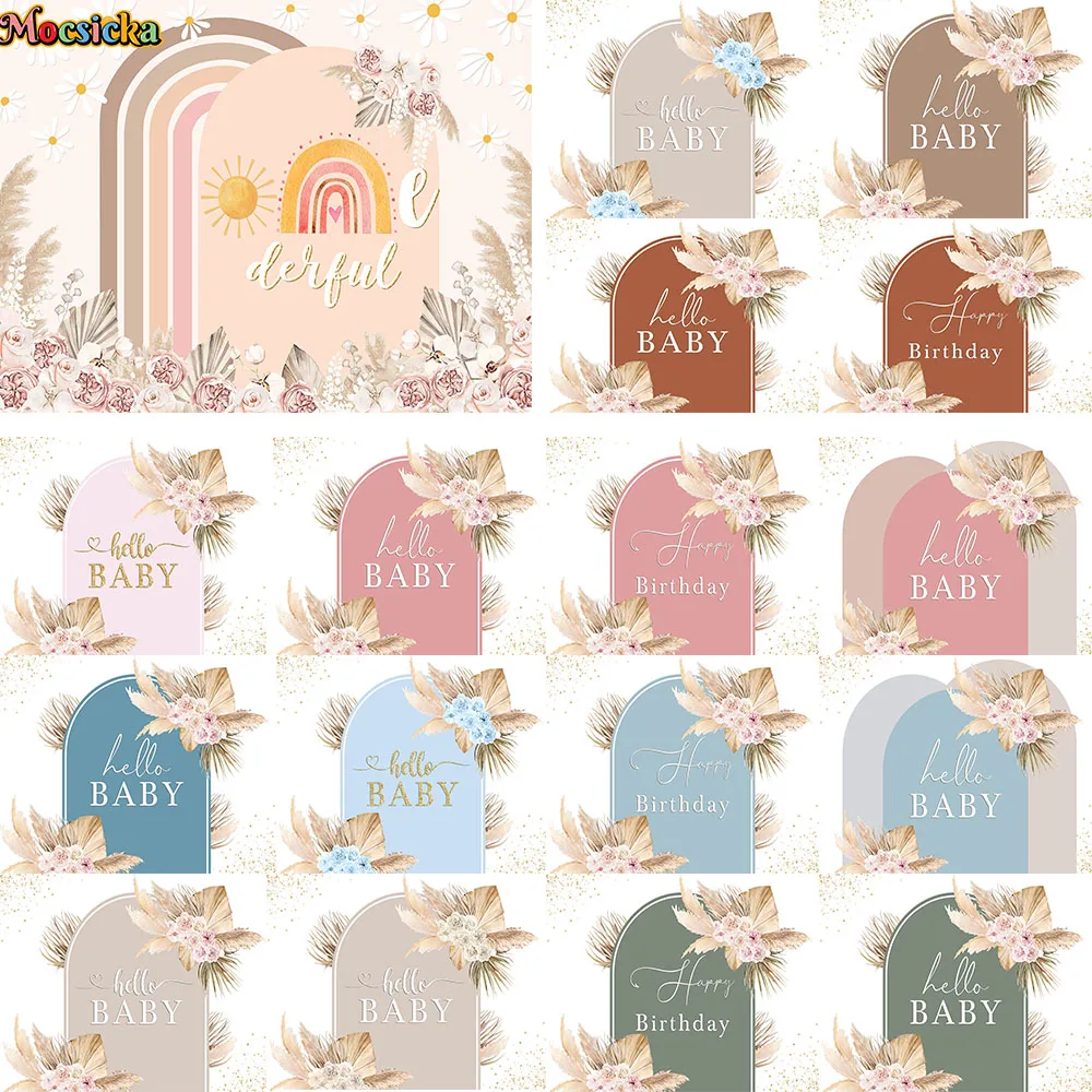 

Boho Baby Shower One Birthday Party Prop Arched Panel Decor Background Flowers Pampas Grass Backdrop Boy Girl Newborn Photozone