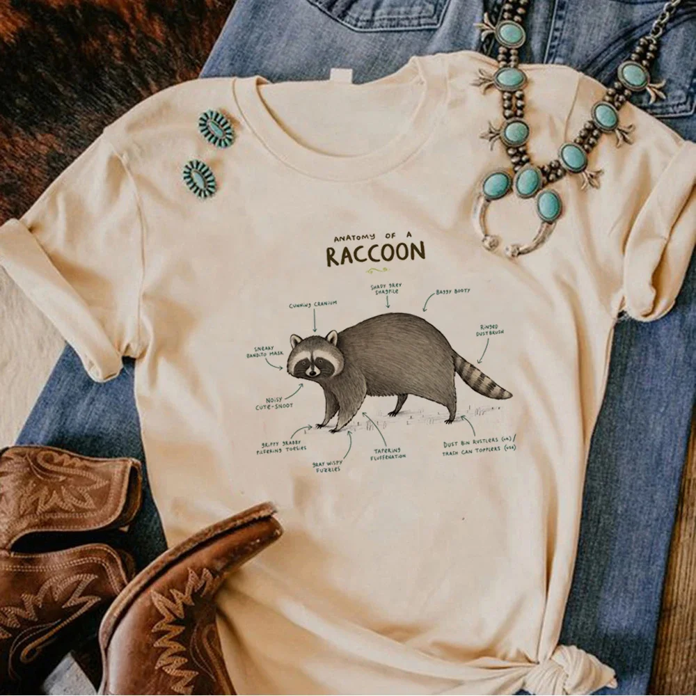 Racoon top women funny designer tshirt girl y2k 2000s clothing