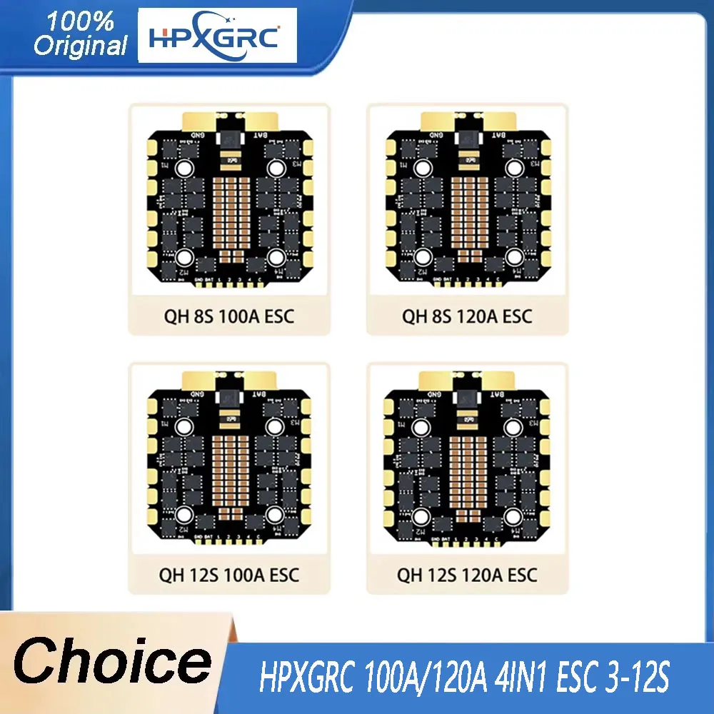 

HPXGRC 100A/120A 4IN1 ESC 3-12S DSHOT300/DSHOT600/PWM/BIDIRECTIONALDSHOT 30,5x30,5 мм для гоночного дрона RC FPV