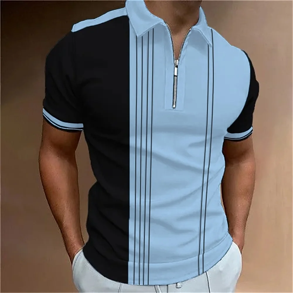 Striped Printed Short Sleeve Polo Shirt Summer Golf Clothing High Quality Tops Simple Men Clothing Loose Oversized Pullover 2023