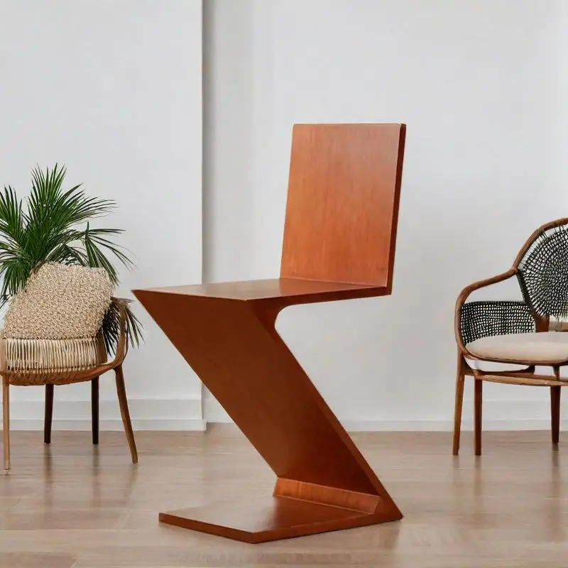 

Средневековый обеденный стул из цельного дерева, домашний стул для отдыха, современный минималистичный дизайнерский одиночный Z-образный стул