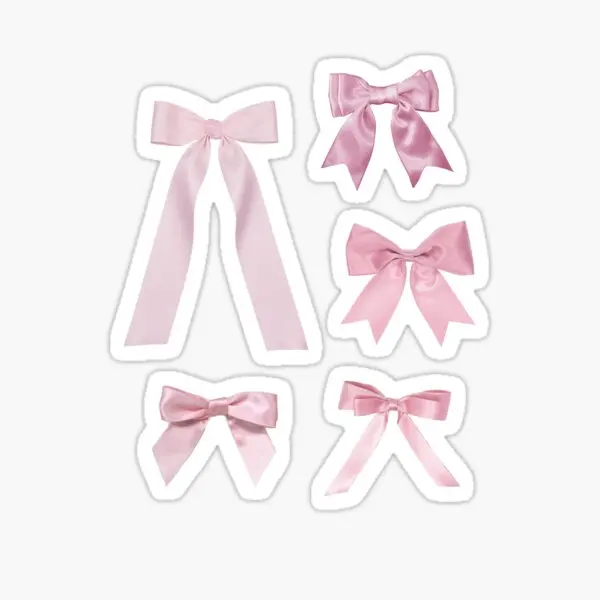 Pink Bows 5PCS Stickers for Wall Car Laptop Room Print Home Cartoon Kid Decorations Funny Stickers Background Luggage Cute
