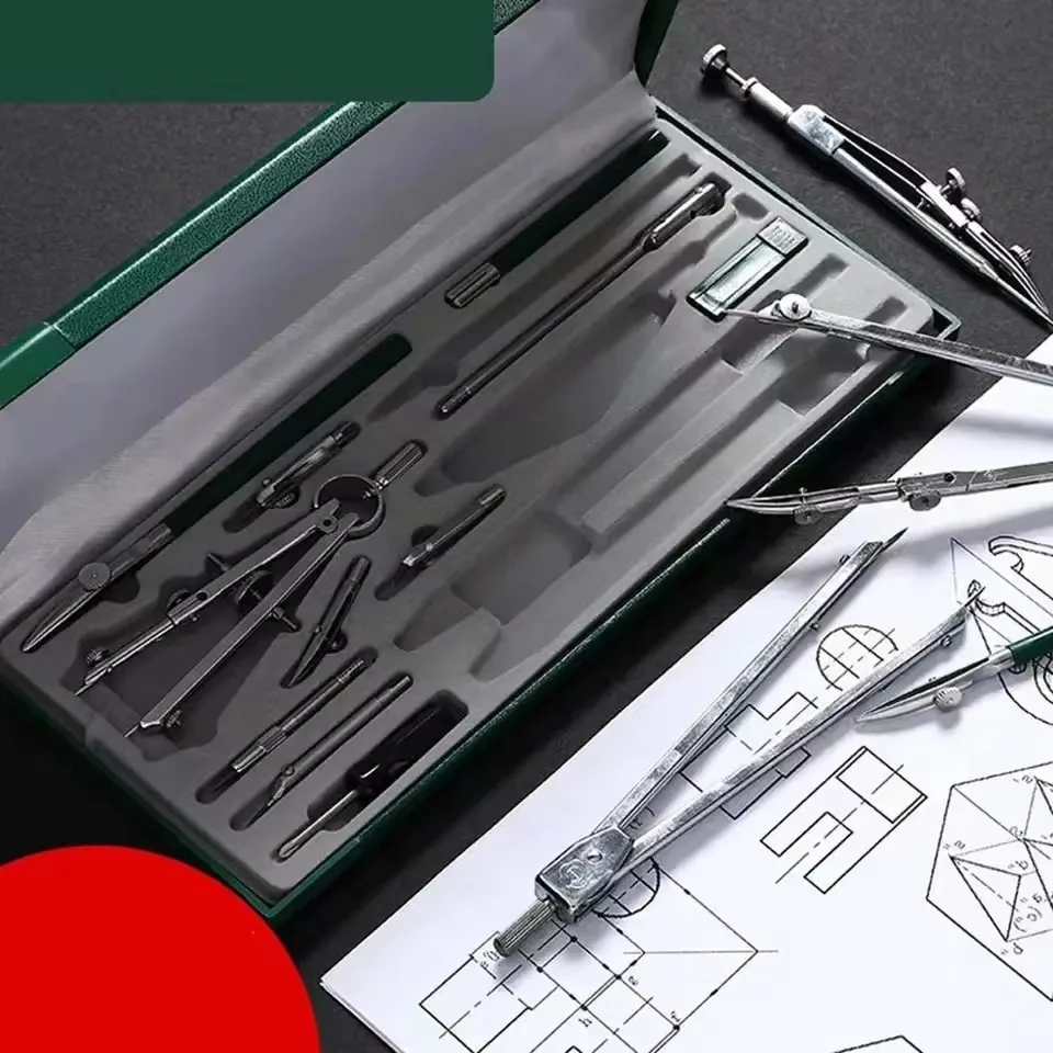 15pcs Professional Pencil Compass Set Drawing Tool Mechanical Metal Instrument Drawing Tool Office Stationery