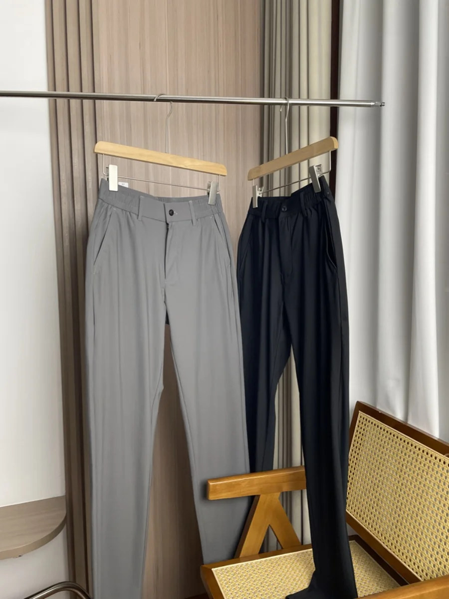 

Мужские повседневные брюки из ледяного шелка Qui Dry с высокой талией, свободный крой, весна-лето, универсальные прямые брюки для отдыха для молодежи