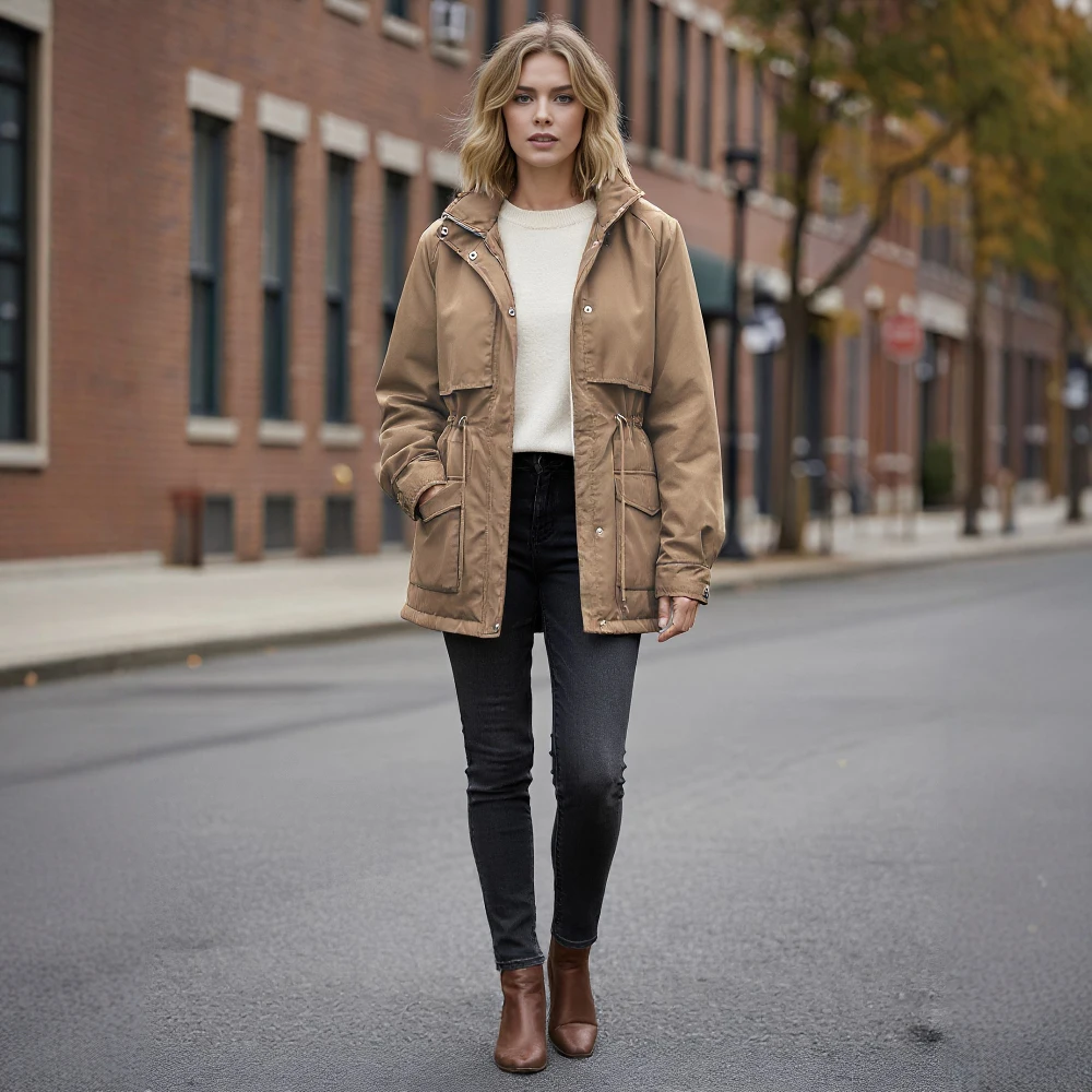 

Повседневное весеннее платье в стиле ветровки, свободный крой, с длинными рукавами, на молнии, модная женская верхняя одежда