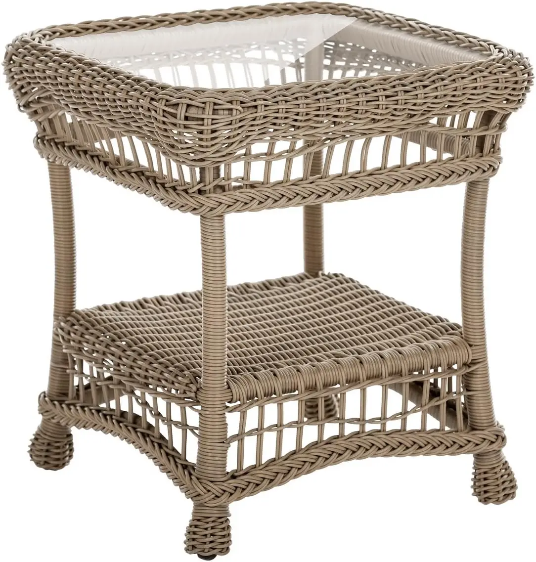 

Garden Cappuccino Wicker Outdoor Furniture Conversation Set Beige Cushion (End Table)