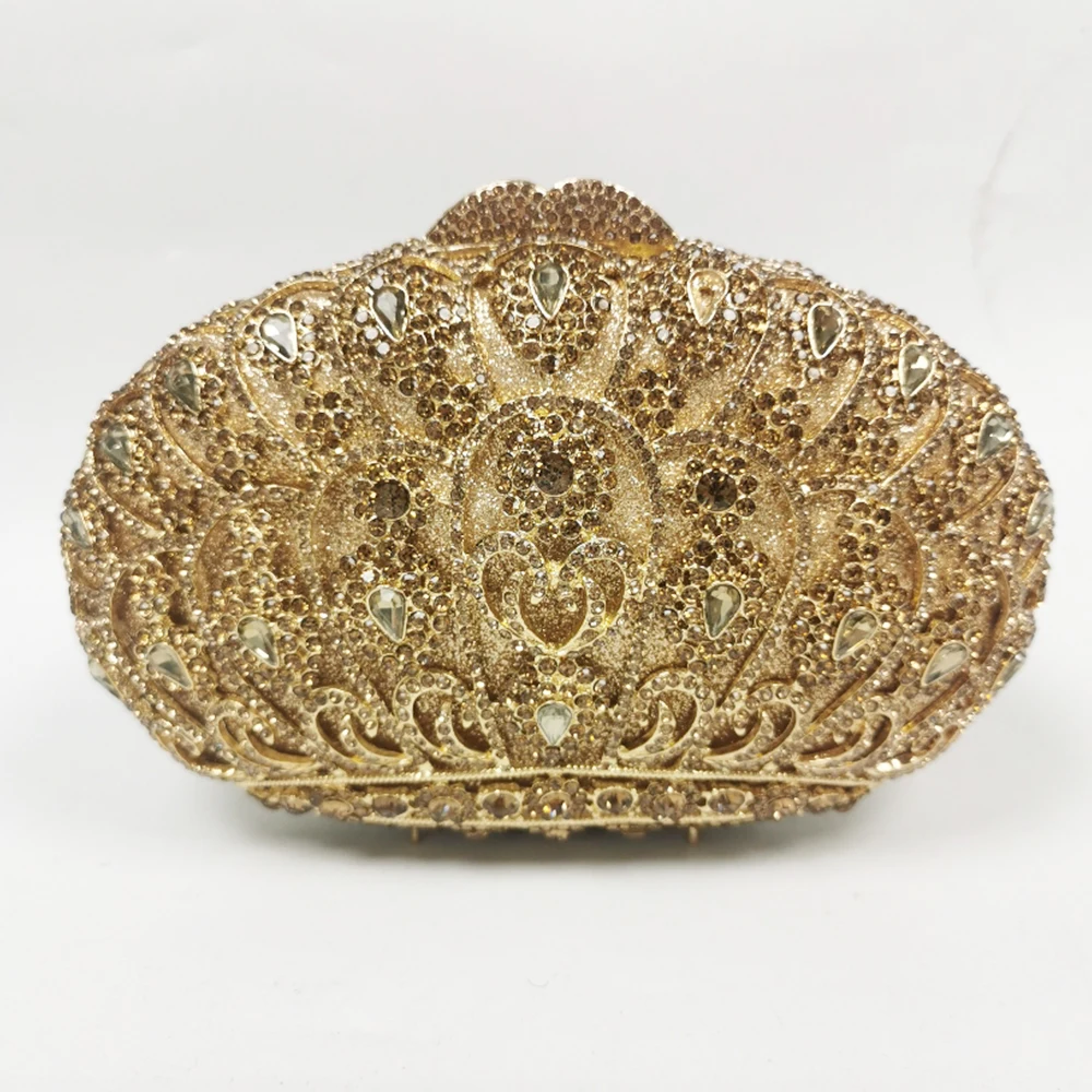 

Red/Silver/Gold Diamond Evening Clutch Purse Luxury Women Crystal Crown Shape Wedding Bridal Hard Metal Handbags Lady Clutches