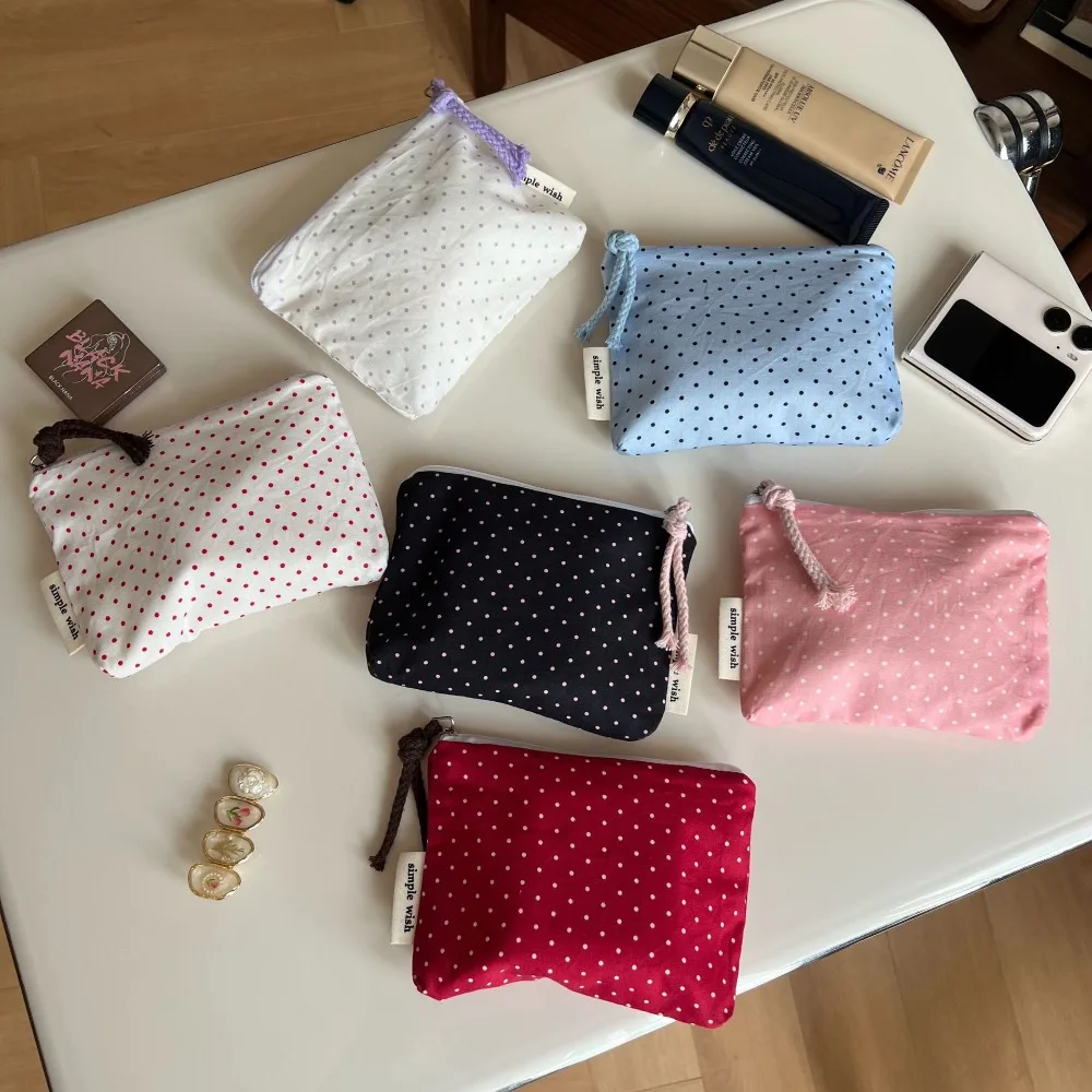 Simplicity Cotton Coin Purse Card Holder Tiny Polka Dot Minimalist Earphone Lipstick Storage Pouch Mini Cloth Bag for Women