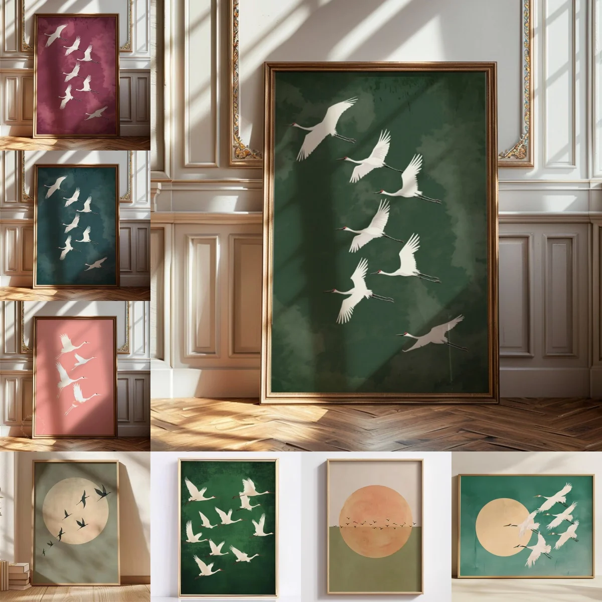 1pc frameless Japanese Flying Cranes White Bird Canvas Prints Poster Vintage Japandi Aesthetics Art Prints Bedroom Wall Art Home