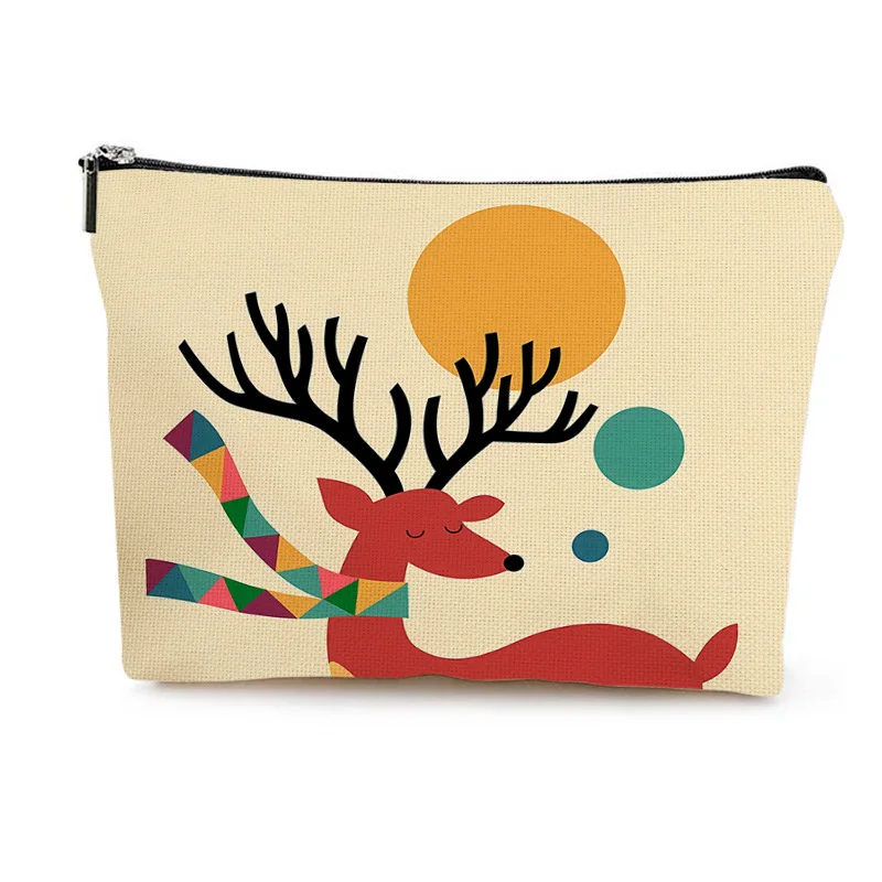 New abstract reindeer makeup bag, christmas, three-dimensional double-sided print, storage bag, cross-border handbag, bag