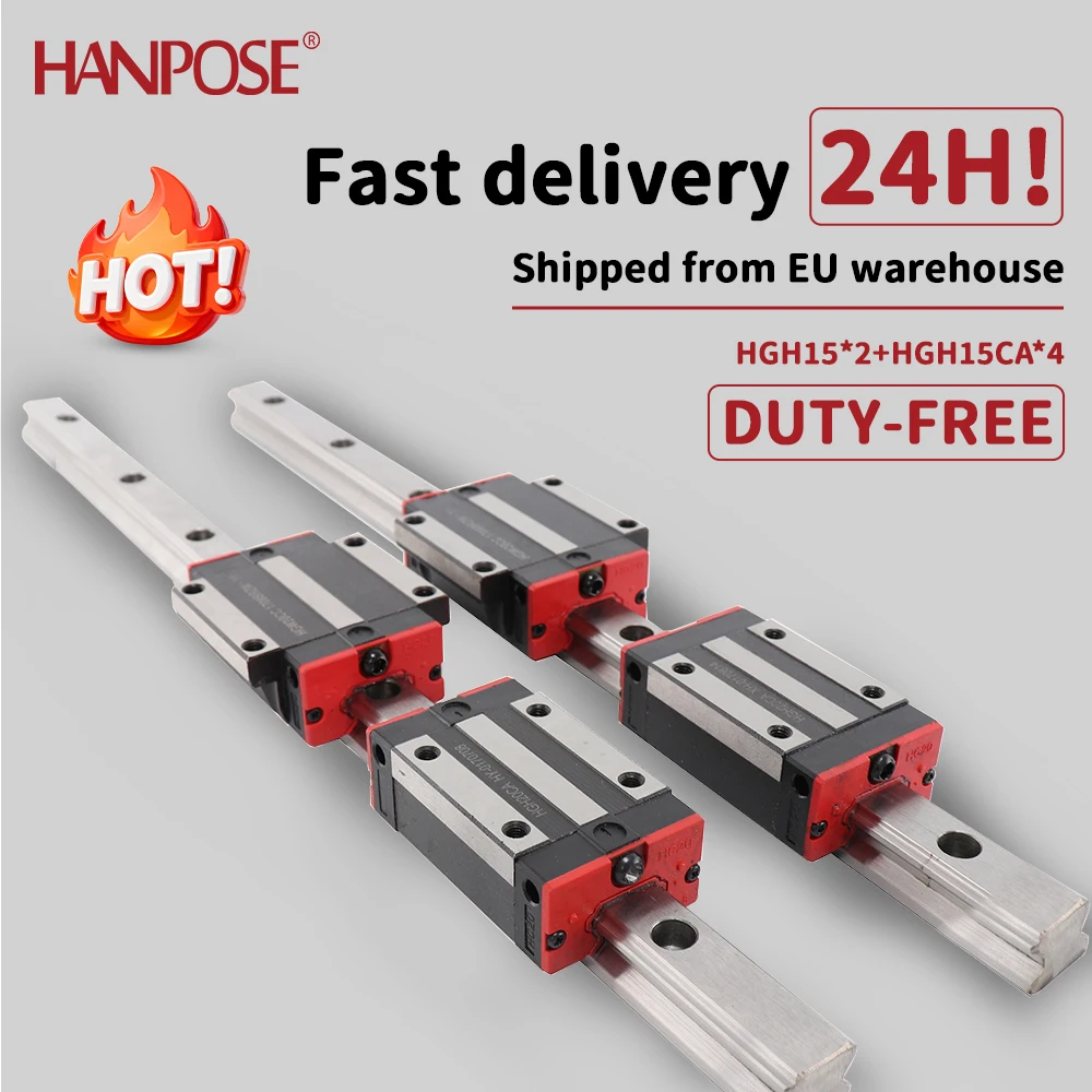 HANPOSE Dos juegos de guías lineales HGH15x2-HGH15CAx4 de 300-1000 mm, guías lineales HIWIN completamente nuevas, adecuadas para componentes CNC.