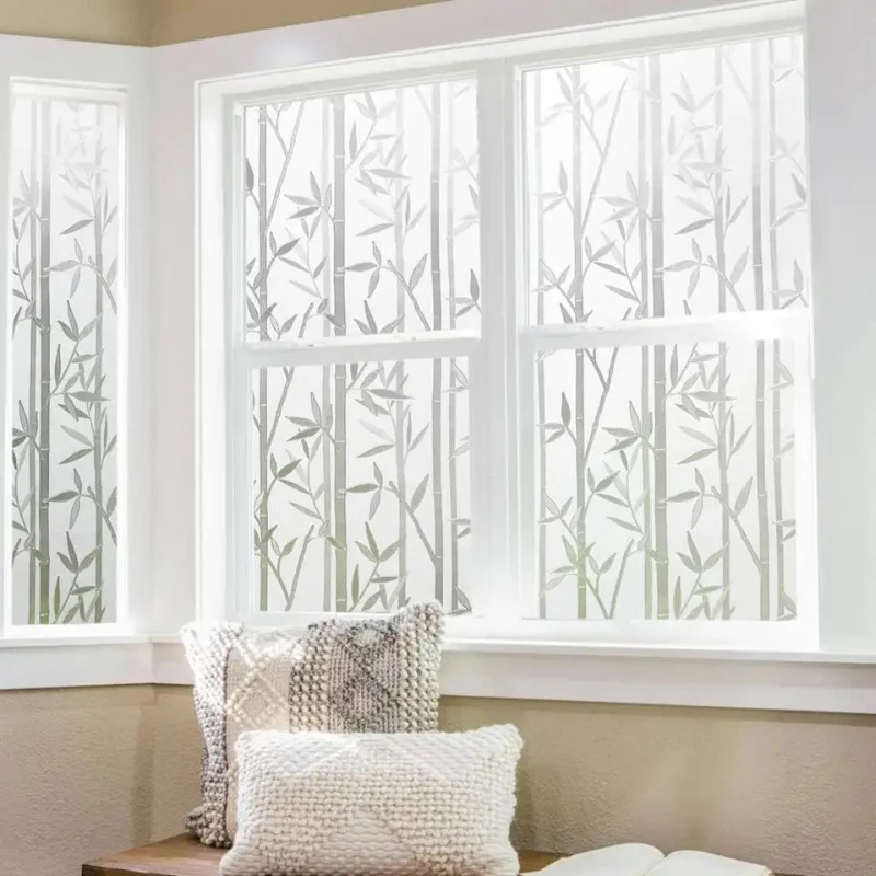 

Bamboo 3D Decorative Glass Window Film Privacy Safety Protective Removable Non Adhesive PVC Static Cling Film