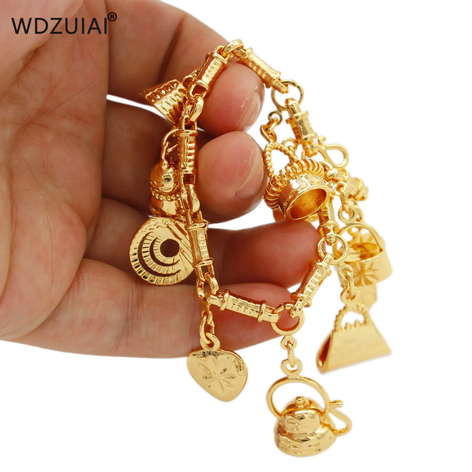 WDZUIAI New Arrival Top Quality Dubai Gold Color Multiple Kinds Pendant Bracelet French Arab Women Girl Party Charm Jewelry Gift