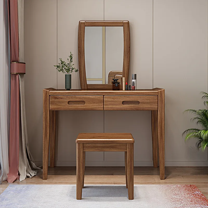 

Walnut all solid wood dresser makeup stool combination modern Chinese makeup table small apartment bedroom simple