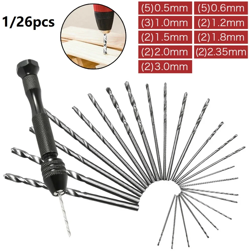 11/26pcs Mini Twist Drill Bits Hand Drill Set Precision Pin Vise For Model DIY Jewelry Making Multipurpose Rotary Tool Drill
