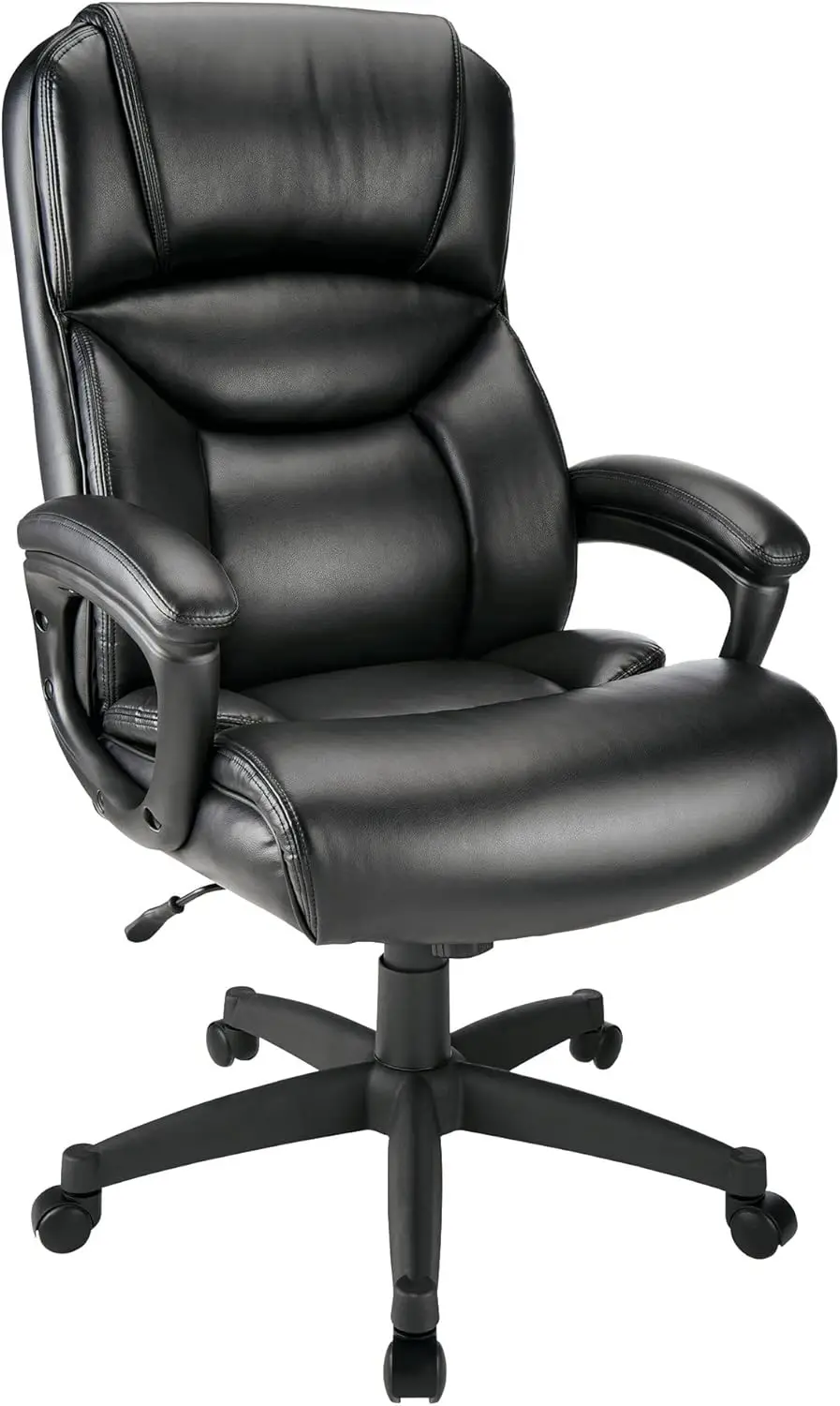 Ergonomic office chair, leather high back chair with edge wrapping, black