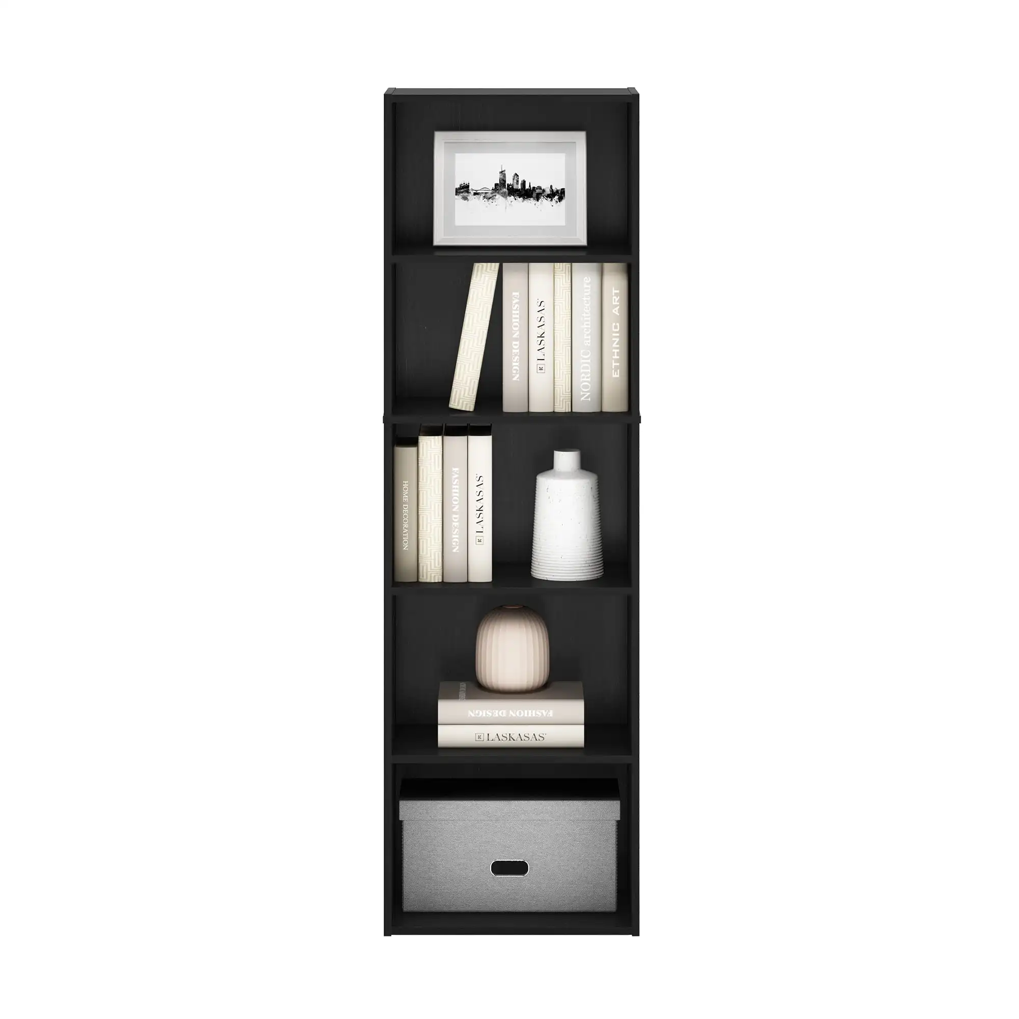 5-Tier Reversible Color Open Shelf Bookcase, Blackwood