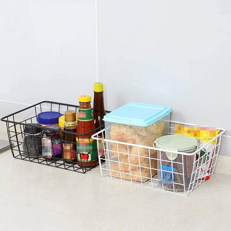 Iron Storage Basket Kitchen Desktop Snacks Utensils Children's Toys Classification Box Closet Clothing Organizing Baskets