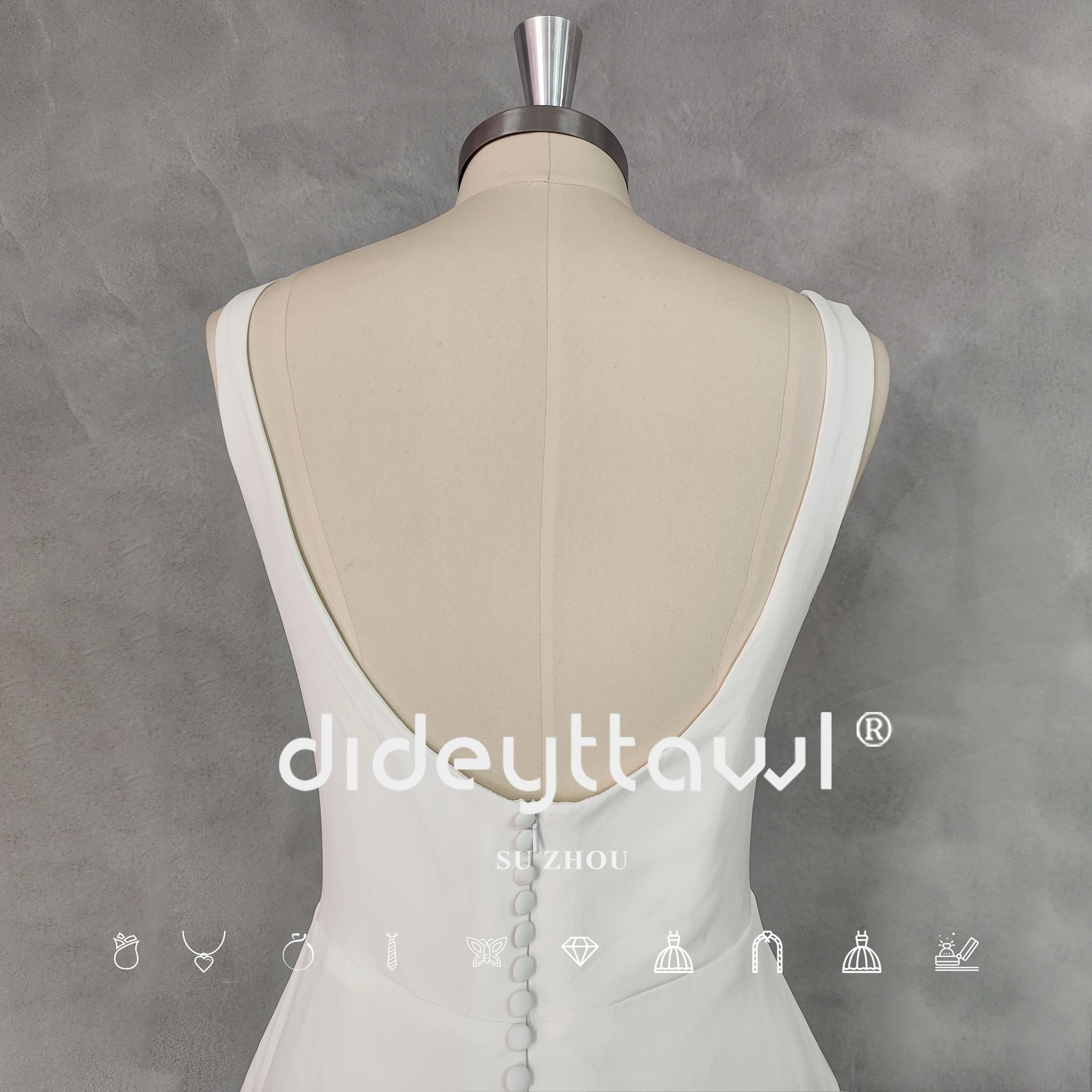 DIDEYTTAWL-Vestido de Noiva sem mangas, V-Neck vestido nupcial, pregas simples, Crepe, Sereia, Open Back, Trem Tribunal, Imagem Real