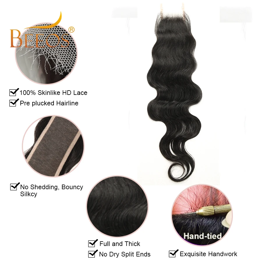 2x6 HD Transparent Lace Closure Only Body Wave Deep Parting Pre Plucked Human Hair Middle Part For Women Brazilian Virgin Hair