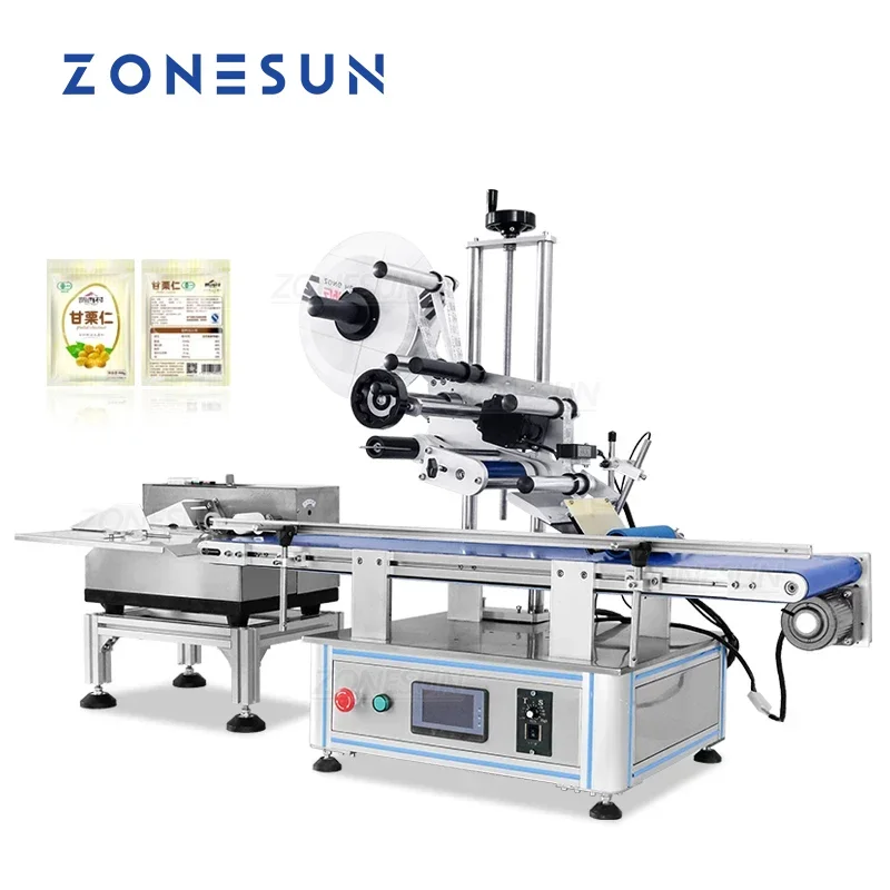 ZONESUN ZS-TB180PBF Automatic Flat Surface Paging and Labeling Machine Plastic Box Paper Pouch Bag Separating Label Sticker