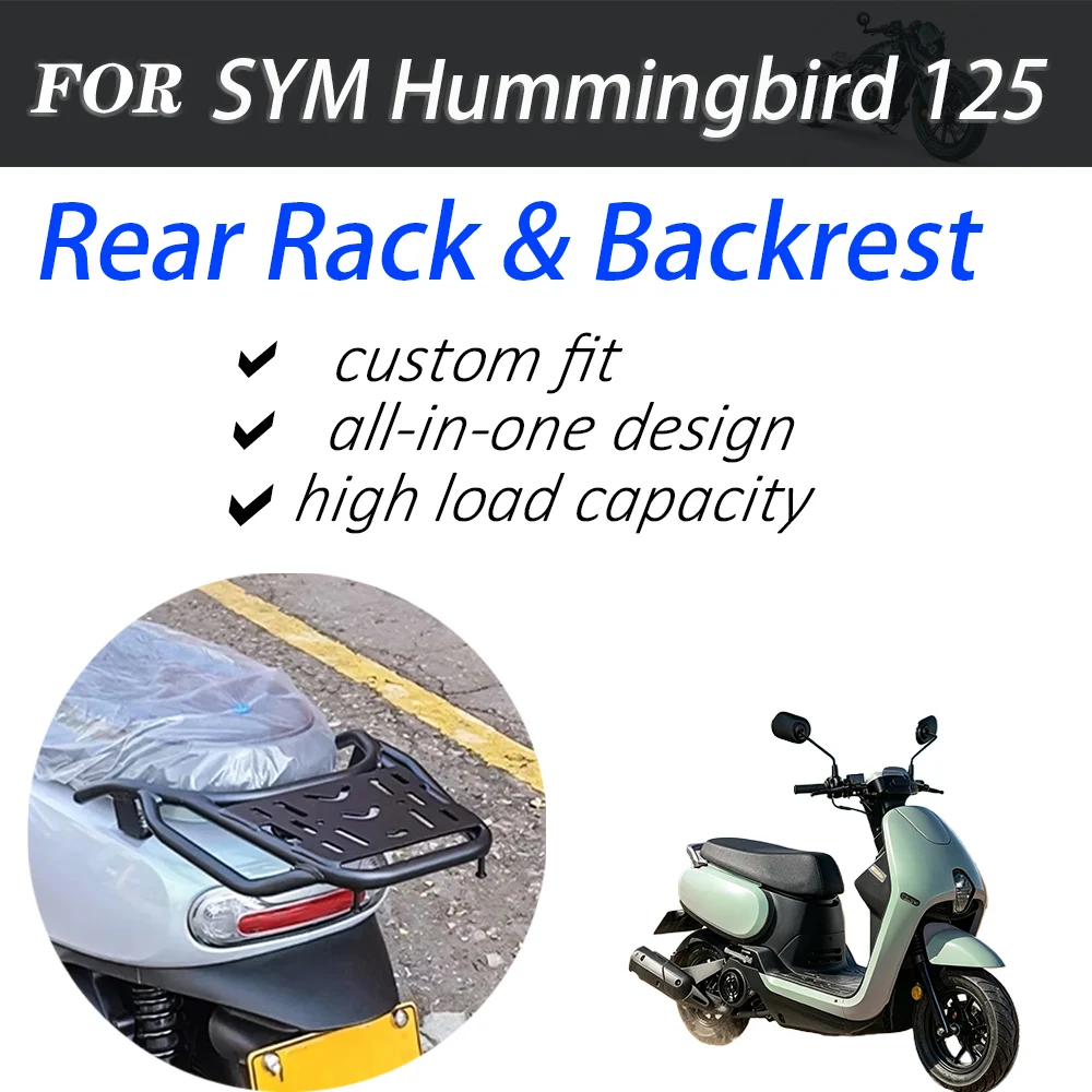 Custom Fit Integrated Rear Luggage Rack Backrest Fit SYM Hummingbird 125 Scooter
