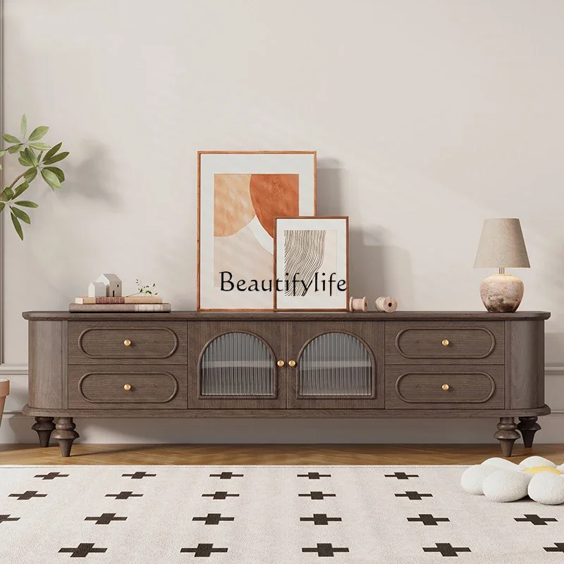 

01French retro solid wood TV cabinet cherry wood simple Nordic small apartment