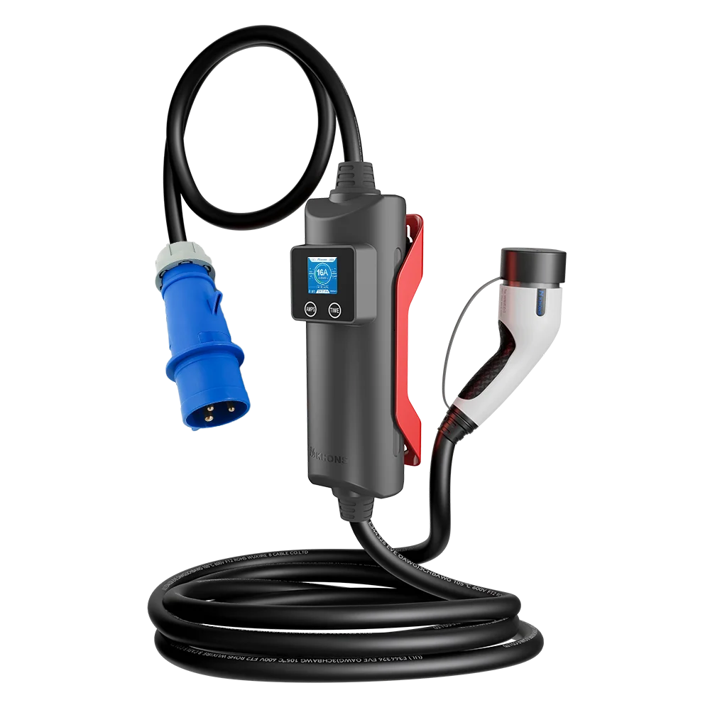 Khons 16/32 Amp 휴대용 EV 충전기, 타입 1, 타입 2, NACS 플러그, 3.5kW, 7kW, 22kW, 전기 자동차용 스마트 EV 충전기