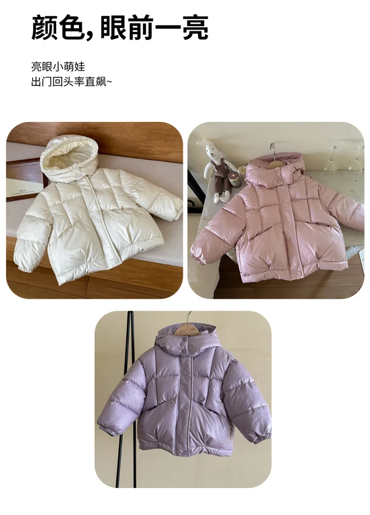 2026 Herbst Winter Kinder Daunenjacke für große Mädchen, modisch, einfarbig, dick, warm, mit Kapuze, Kinderjacke mit Baumwollpolsterung. – Detail 7