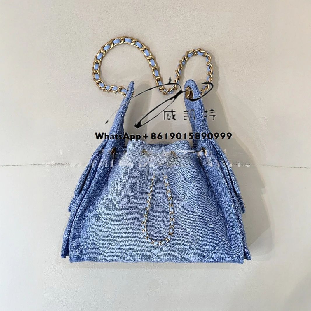 

25C women's early spring multi-pocket hobo denim hippie retro bucket tote shoulder chain bag