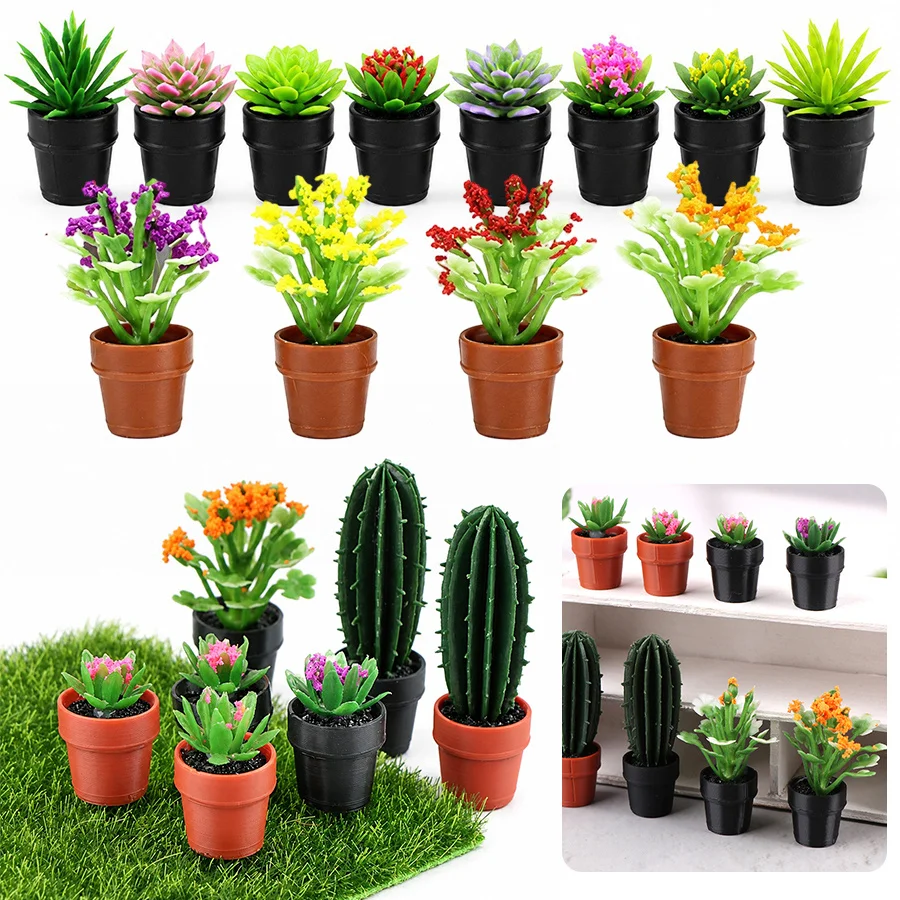 8Pcs Random Style Artificial Succulent Cactus Potted Set, Plastic Flower Model for Desktop Micro Landscape Home Decor ZYF