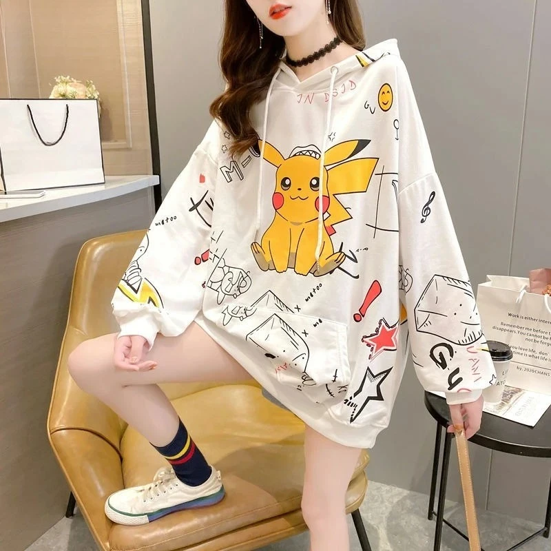 Sweat à capuche imprimé Pikachu pour femmes, ample, grande taille, décontracté, Style paresseux, manches longues, pour étudiantes, nouvelle collection 2025