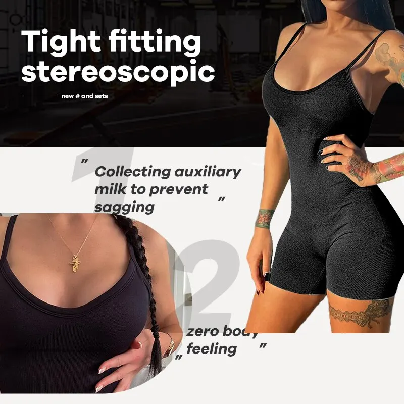 Women Yoga Rompers Sexy One Piece Spaghetti Strap Tummy Control Padded Sports Bra Seamless JumpSuits