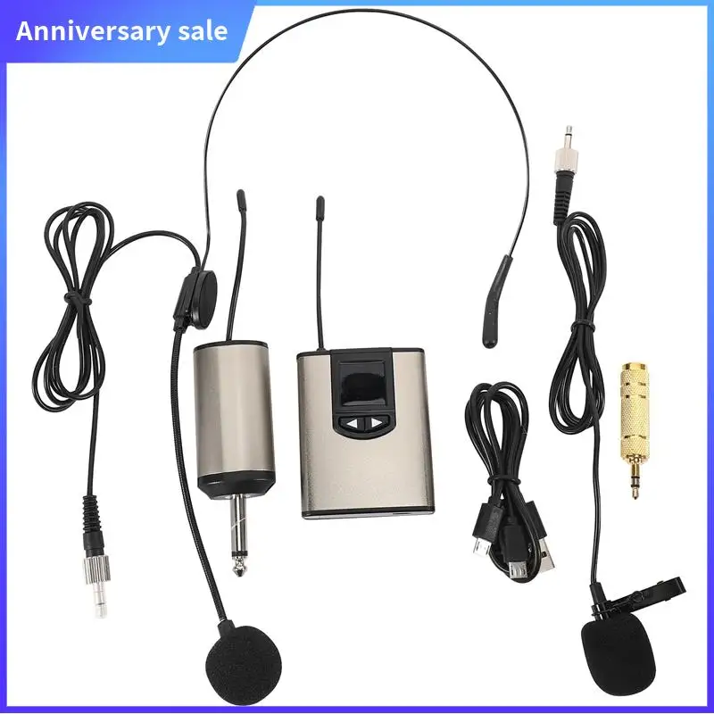 

UHF Portable Wireless Headset/ Lavalier Lapel Microphone With Bodypack Transmitter And Receiver 1/4 Inch Output, For Live Perfor