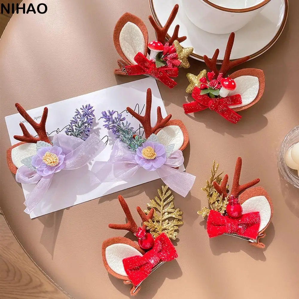 Han Clothes Accessories Antler Hairpin Bow Duckbill Clip Christmas Hair Clip Hair Decoration Flower Deer Horn HeadWear Perform