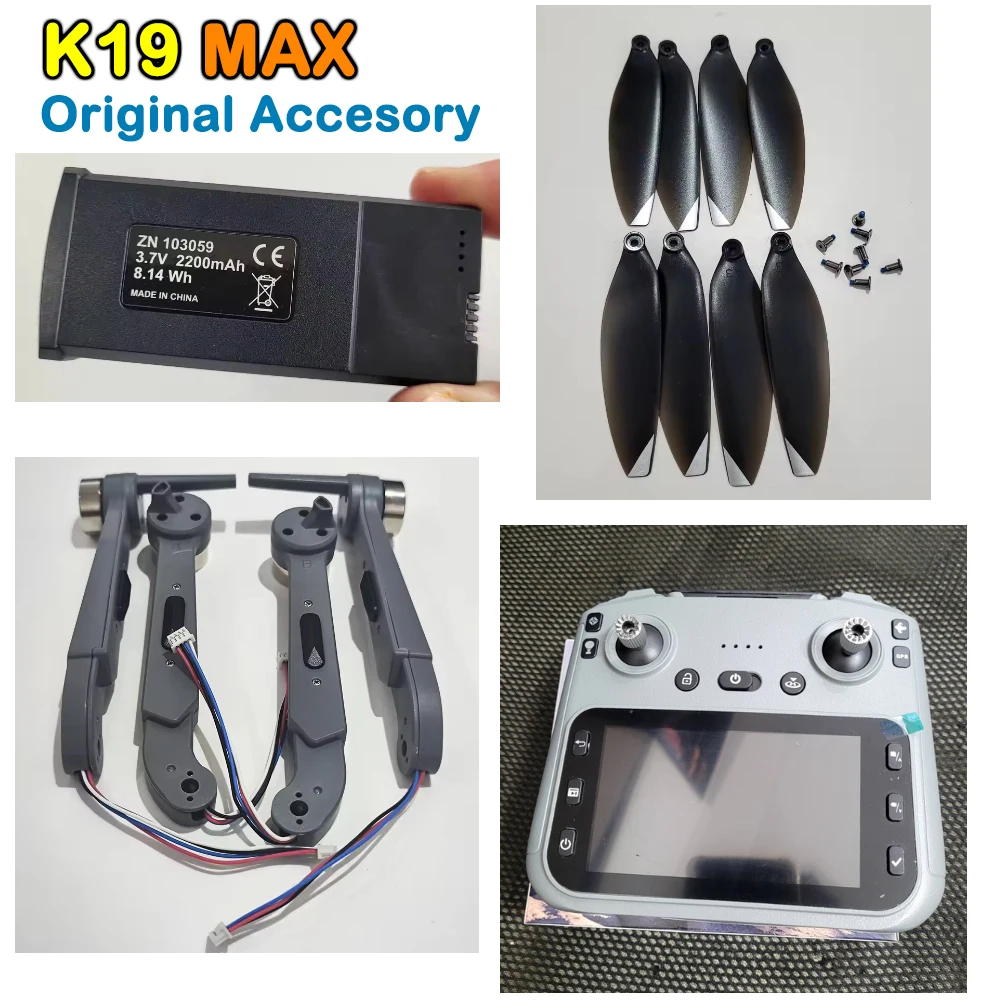 K19MAX – pièce de rechange originale pour Drone K19 MAX, bras de moteur/lame d'ailes d'hélice/batterie 3.7V 2000mAh, accessoire pour Drone K19