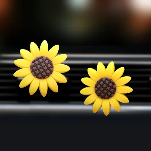 Imagen 2 del producto 1 unidad de salida de aire de coche de girasol a la moda, Clip de Perfume fragante, difusor ambientador, accesorios bonitos para coche, decoración Interior divertida