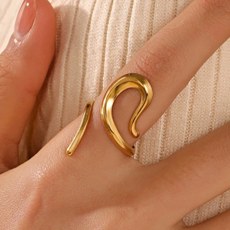 Offener Ring mit Edelstahllinie für Frauen, exquisiter einfacher unregelmäßiger Zeigefingerring, lässiger Punk, vielseitiger lässiger Schmuck, Geschenk