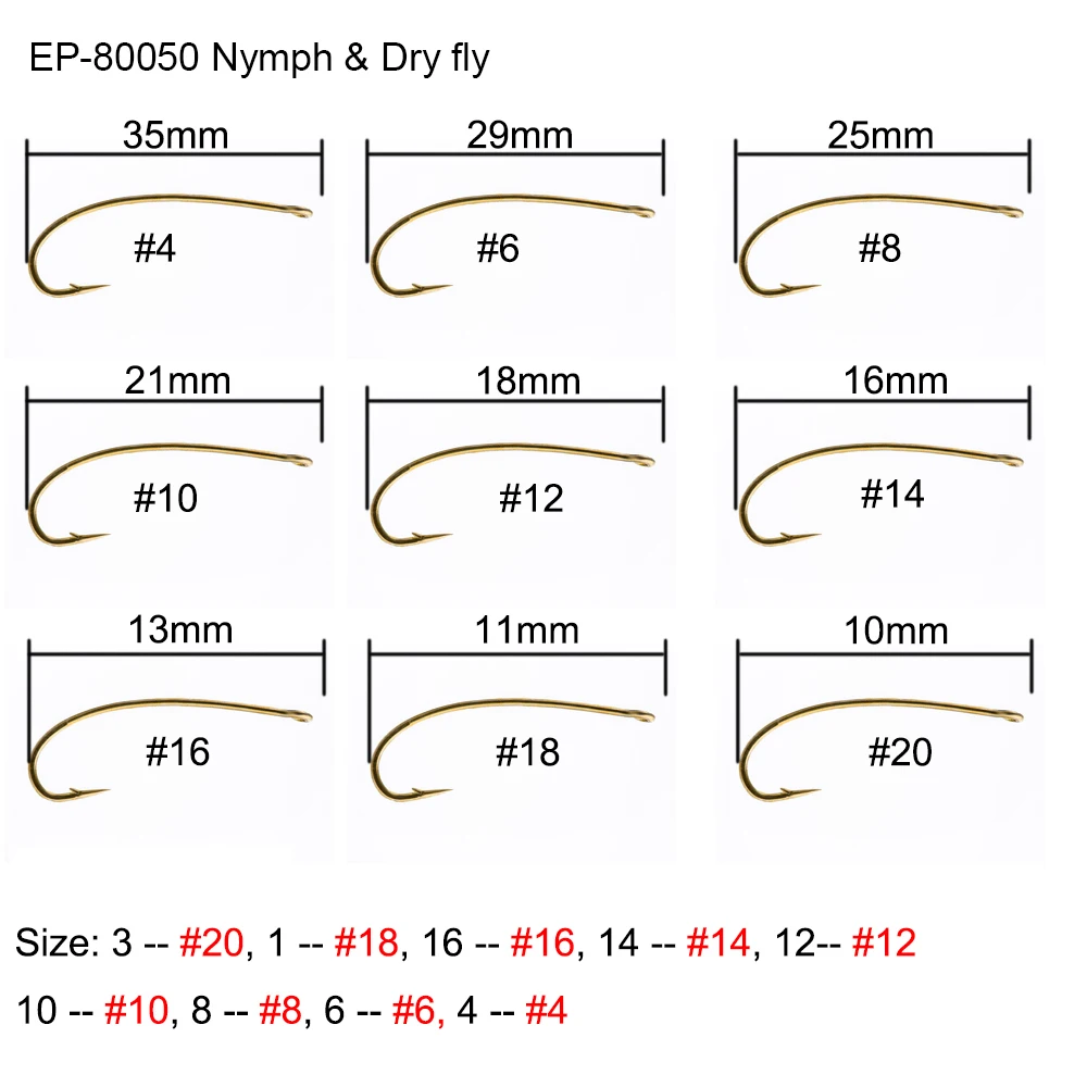 Eupheng 100pcs Standard Nymph Dry&Wet  Fly Fishing Hook Barb Hooks Combo Bronze Color Fly Hook With Barb