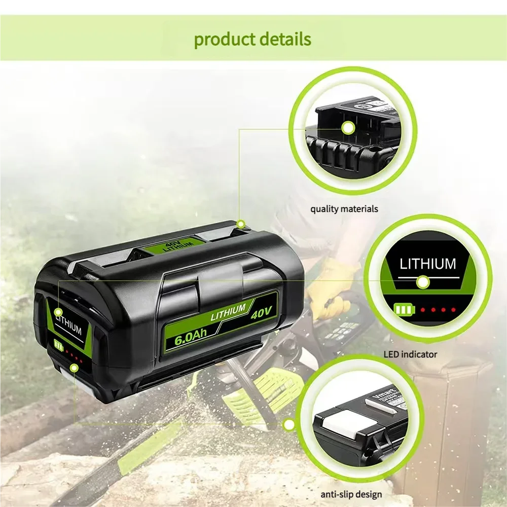 for Ryobi 6.0Ah 40V Li-Ion Rechargeable Battery 40V Cordless Power Tools Battery OP4040  OP40501 OP4050 OP4060A RY40502 RY40200