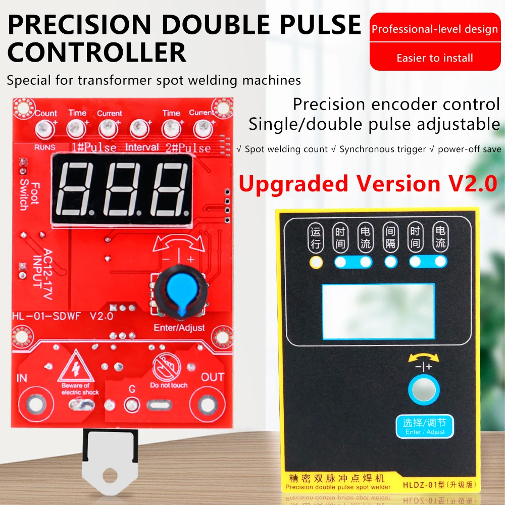 41A Double Pulse Spot Welding Control Board Time and Current Adjustable LED Digital Display Spot Welder Control Board Kit