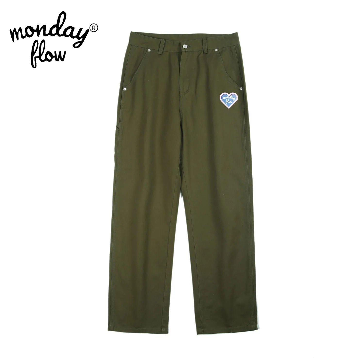 Monday Flow Spring Summer Golf Apparel Men's Army Green and White High Waist Golf Trousers Casual Cowboy Straight Golf Pants