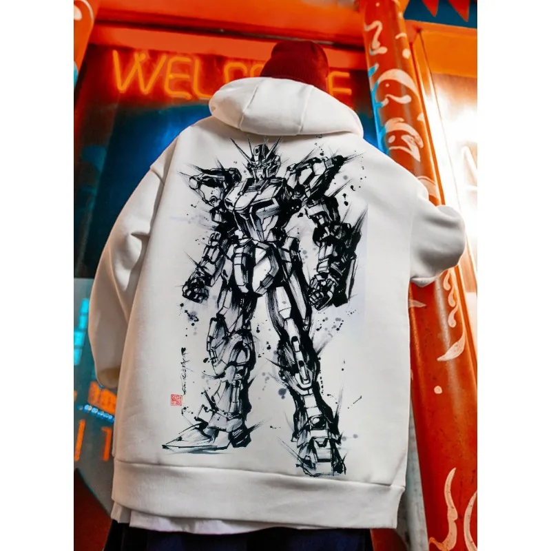 

Mobile Suit Gundam Ink-Style Mecha Print Hoodie-Men/Women Casual Autumn ＆ Winter Hooded Sweatshirt with Artistic Gundam Design