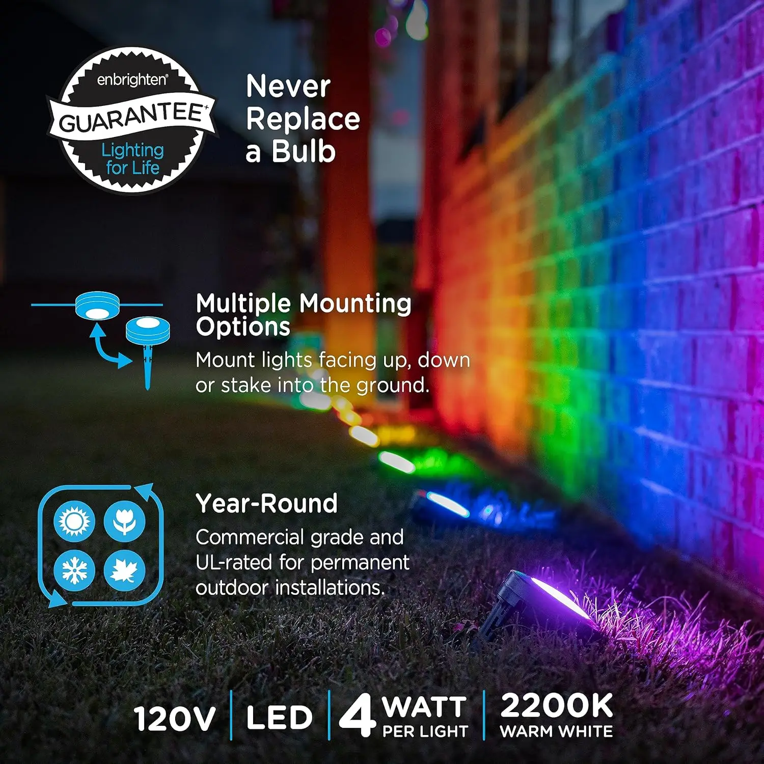 LED Smart Garden Lights, 12 Landscape Lights, 110ft Cord plus 22ft Lead Wire, Compatible