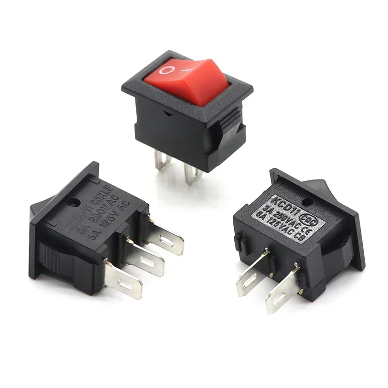 2/5/10Pcs KCD11 Series Boat Car Rocker Switch 2/3 Pin 2 Position Power Switches 3A 1250V/250V AC 15mm X 10mm Black/Red Switches