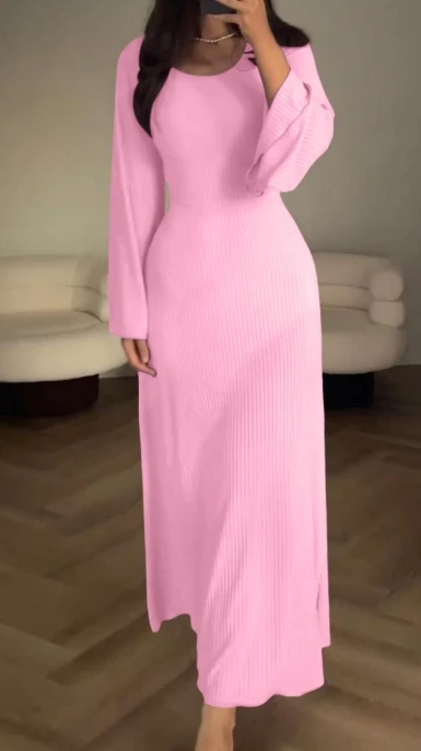 

Hot Selling Dress 2023 Autumn/winter New Monochrome Long Sleeve Round Neck Split Casual Mid Waist Professional Long Dress